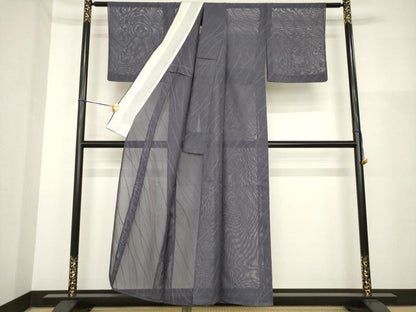 平和屋着物＊夏物 色無地 霞紋紗 葡萄鼠色 正絹 逸品 AABH1997ck