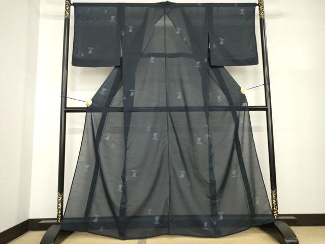 平和屋着物＊夏物 紋紬 帆掛け船 正絹 逸品 AABH1998ck
