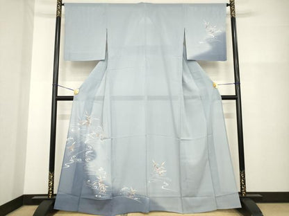 平和屋着物＊夏物　訪問着　絽　友禅　駒刺繍　立波文　暈し染め　銀彩　正絹　逸品　AABH1999ck