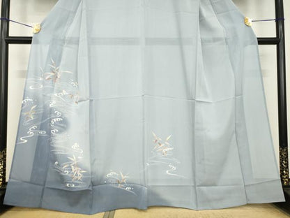 平和屋着物＊夏物　訪問着　絽　友禅　駒刺繍　立波文　暈し染め　銀彩　正絹　逸品　AABH1999ck