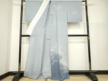 平和屋着物＊夏物　訪問着　絽　友禅　駒刺繍　立波文　暈し染め　銀彩　正絹　逸品　AABH1999ck