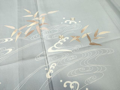 平和屋着物＊夏物　訪問着　絽　友禅　駒刺繍　立波文　暈し染め　銀彩　正絹　逸品　AABH1999ck