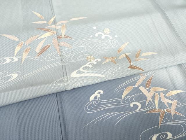 平和屋着物＊夏物　訪問着　絽　友禅　駒刺繍　立波文　暈し染め　銀彩　正絹　逸品　AABH1999ck