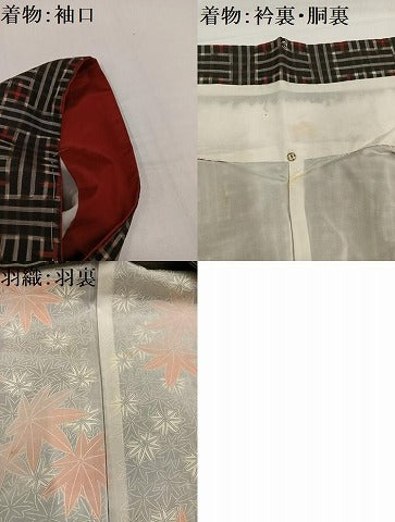 平和屋着物●本場大島紬　龍郷絣　秋名バラ　アンサンブル　正絹　逸品　AABH2004ph 平和屋着物○本場大島紬 龍郷絣 秋名バラ アンサンブル 正絹 逸品