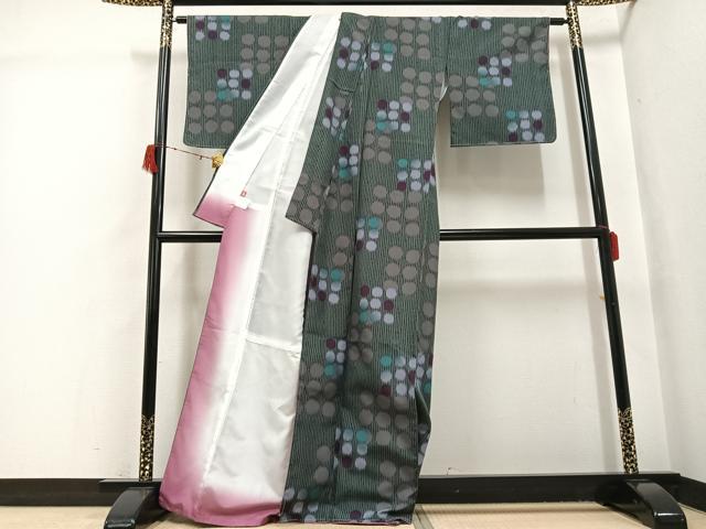 平和屋着物●H・L（アッシュエル）　HENRI-LUC CHAPUIS　小紋　丸文　洗える着物　未使用　AABH2008ph