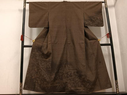 平和屋着物●本場真綿絢結城紬　訪問着　作家物　草花エ霞籬文　正絹　逸品　未使用　AABH2009ph