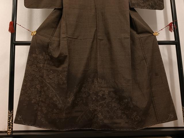 平和屋着物●本場真綿絢結城紬　訪問着　作家物　草花エ霞籬文　正絹　逸品　未使用　AABH2009ph