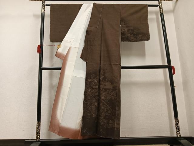 平和屋着物●本場真綿絢結城紬　訪問着　作家物　草花エ霞籬文　正絹　逸品　未使用　AABH2009ph 平和屋着物○本場真綿絢結城紬 訪問着 作家物 草花エ霞籬文 正絹 逸品