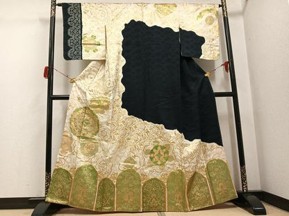 平和屋着物●訪問着　駒刺繍　絞り　花唐草文　金彩　正絹　逸品　未使用　AABH2010ph