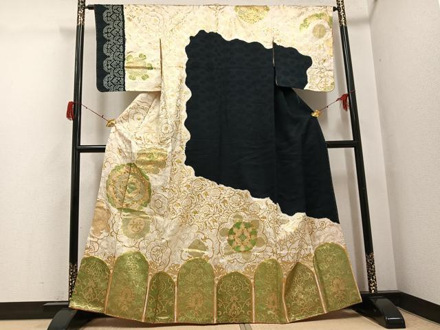 平和屋着物●訪問着　駒刺繍　絞り　花唐草文　金彩　正絹　逸品　未使用　AABH2010ph
