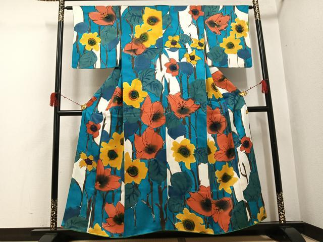 平和屋着物●上質な小紋　枝花文　正絹　逸品　AABH2011ph