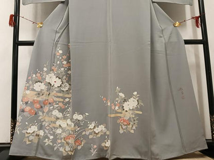 平和屋着物●訪問着　友禅　作家物　龍泉　刺繍　枝花文　金彩　正絹　逸品　AABH2012ph