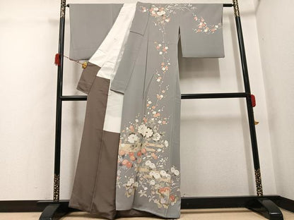 平和屋着物●訪問着　友禅　作家物　龍泉　刺繍　枝花文　金彩　正絹　逸品　AABH2012ph