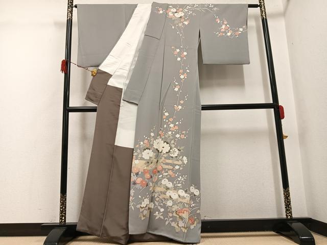 平和屋着物●訪問着　友禅　作家物　龍泉　刺繍　枝花文　金彩　正絹　逸品　AABH2012ph