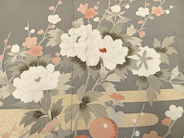 平和屋着物●訪問着　友禅　作家物　龍泉　刺繍　枝花文　金彩　正絹　逸品　AABH2012ph