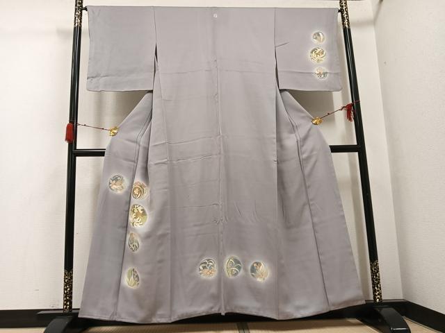 平和屋着物●訪問着　友禅　駒刺繍　草花丸文　金彩　正絹　逸品　AABH2016ph