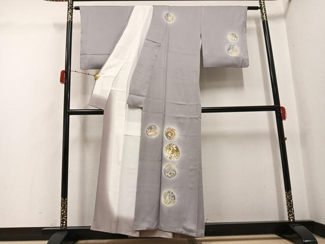 平和屋着物●訪問着　友禅　駒刺繍　草花丸文　金彩　正絹　逸品　AABH2016ph
