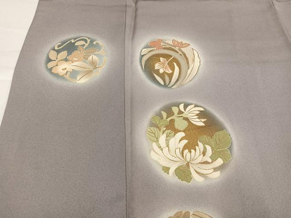 平和屋着物●訪問着　友禅　駒刺繍　草花丸文　金彩　正絹　逸品　AABH2016ph