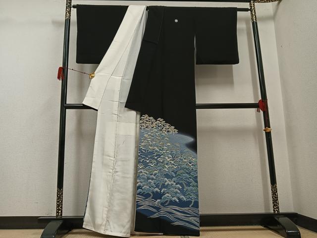 平和屋着物●本加賀友禅作家　吉川久仁　黒留袖　浜松飛鳥文　暈し染め　正絹　逸品　AABH2018ph
