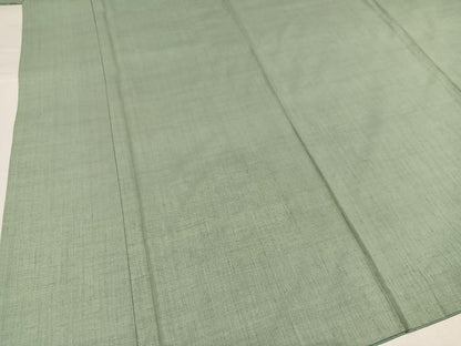 平和屋着物●結城紬　色無地　山葵色　正絹　逸品　AABH2021ph