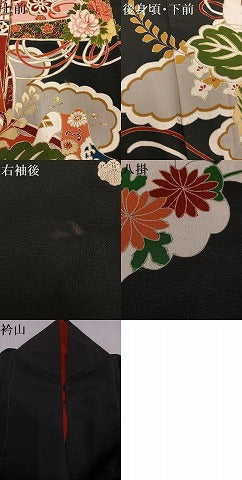 平和屋着物●アンティーク　大正ロマン　黒留袖　御所車花文　金彩　正絹　逸品　AABH2025ph