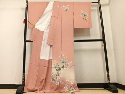 平和屋着物●訪問着　友禅　枝花文　暈し染め　正絹　逸品　未使用　AABH2026ph