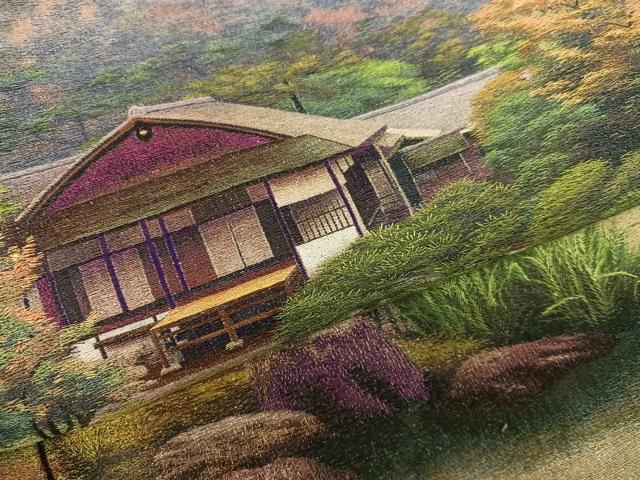 平和屋着物●豪華黒留袖　作家物　乱針刺繍　風景草木文　暈し染め　正絹　逸品　AABH2028ph