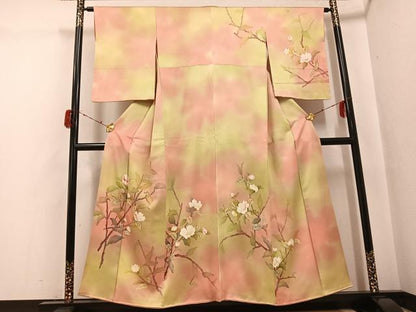 平和屋着物●訪問着　ろうけつ染　枝花文　暈し染め　正絹　逸品　AABH2029ph