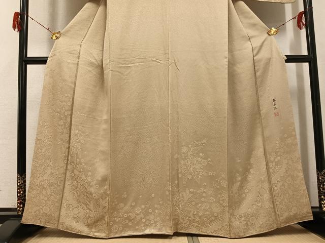 平和屋着物●無地絵羽訪問着　作家物　秀雄　草木染　草花文　色無地　枯色　正絹　逸品　AABH2031ph
