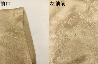 平和屋着物●無地絵羽訪問着　作家物　秀雄　草木染　草花文　色無地　枯色　正絹　逸品　AABH2031ph