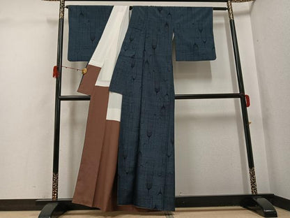 平和屋着物●結城紬　間道　正絹　逸品　AABH2032ph