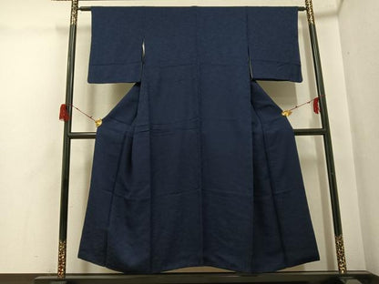 平和屋着物●上質な色無地　本藍　桐竹鳳凰地紋　藍鉄色　正絹　逸品　AABH2033ph