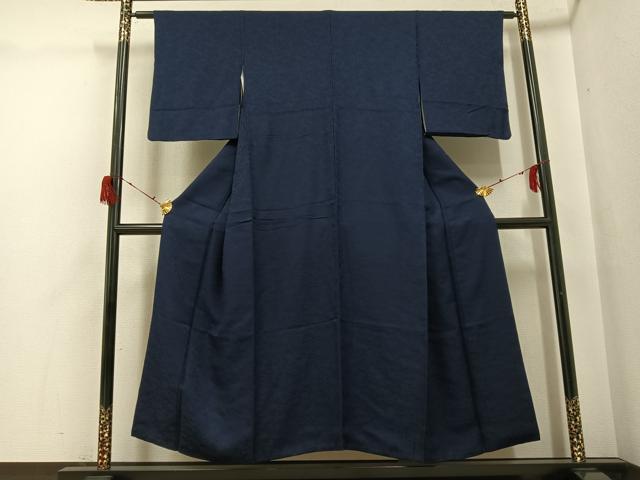 平和屋着物●上質な色無地　本藍　桐竹鳳凰地紋　藍鉄色　正絹　逸品　AABH2033ph