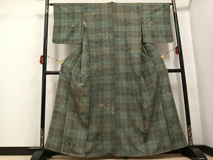 平和屋着物●上質な小紋　草花格子　金彩　正絹　逸品　AABH2036ph