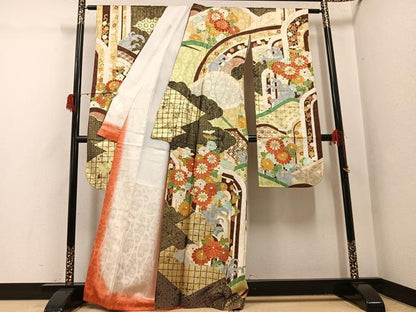 平和屋着物●豪華振袖　駒刺繍　吉祥花文　金彩　正絹　逸品　AABH2038ph