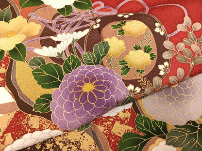 平和屋着物●豪華振袖　駒刺繍　花鼓文　金彩　正絹　逸品　AABH2039ph