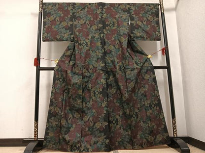平和屋着物●本場大島紬　一元7マルキ　草花文　正絹　逸品　AABH2041ph