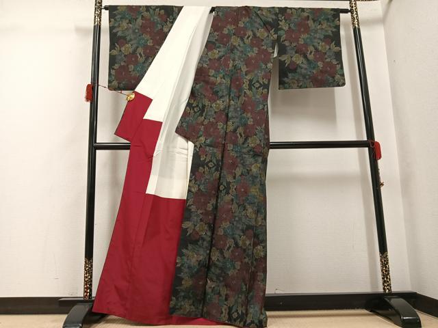 平和屋着物●本場大島紬　一元7マルキ　草花文　正絹　逸品　AABH2041ph