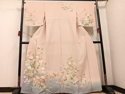 平和屋着物●訪問着　友禅　鴛鴦草花文　暈し染め　正絹　逸品　AABH2043ph