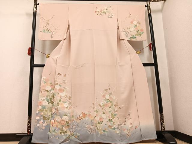 平和屋着物●訪問着　友禅　鴛鴦草花文　暈し染め　正絹　逸品　AABH2043ph