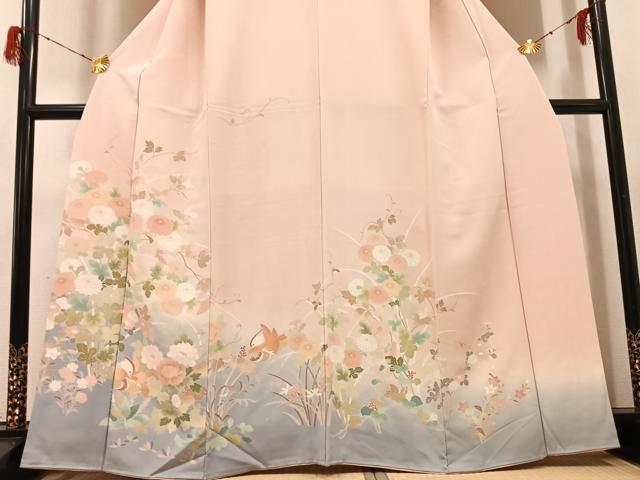 平和屋着物●訪問着　友禅　鴛鴦草花文　暈し染め　正絹　逸品　AABH2043ph