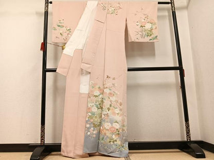 平和屋着物●訪問着　友禅　鴛鴦草花文　暈し染め　正絹　逸品　AABH2043ph