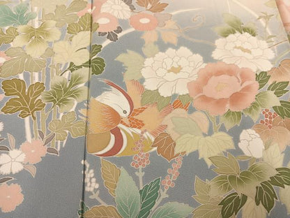 平和屋着物●訪問着　友禅　鴛鴦草花文　暈し染め　正絹　逸品　AABH2043ph