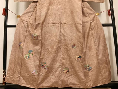 平和屋着物●本場大島紬　染大島　訪問着　手描き　草花文　正絹　逸品　AABH2044ph