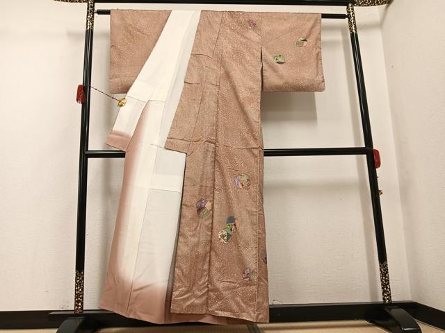 平和屋着物●本場大島紬　染大島　訪問着　手描き　草花文　正絹　逸品　AABH2044ph 平和屋着物○本場大島紬 染大島 訪問着 手描き 草花文 正絹 逸品
