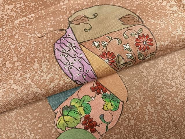 平和屋着物●本場大島紬　染大島　訪問着　手描き　草花文　正絹　逸品　AABH2044ph 平和屋着物○本場大島紬 染大島 訪問着 手描き 草花文 正絹 逸品