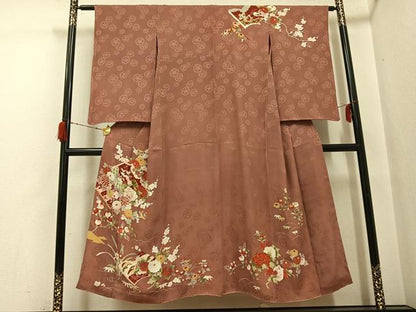 平和屋着物●アンティーク　大正ロマン　訪問着　草花冊子文　金彩　正絹　逸品　AABH2045ph
