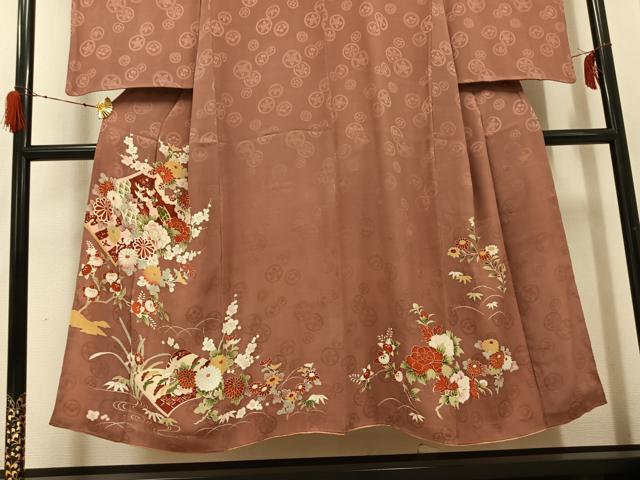 平和屋着物●アンティーク　大正ロマン　訪問着　草花冊子文　金彩　正絹　逸品　AABH2045ph