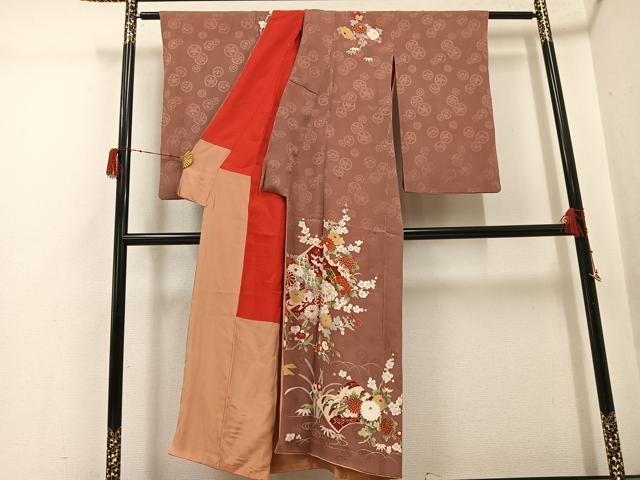 平和屋着物●アンティーク　大正ロマン　訪問着　草花冊子文　金彩　正絹　逸品　AABH2045ph 平和屋着物○アンティーク 大正ロマン 訪問着 地紙花文 金彩 正絹 逸品