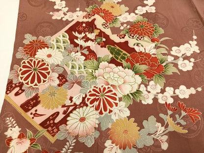 平和屋着物●アンティーク　大正ロマン　訪問着　草花冊子文　金彩　正絹　逸品　AABH2045ph